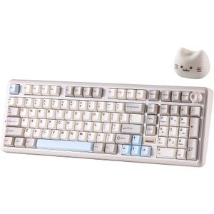 YUNZII B98 PRO QMK/VIA Wireless Mechanical Gaming Keyboard, 96% Layout with Numpad and Cute Cat Knob, BT/2.4G/USB-C, Pre-Lubed Switch Hot Swap Gasket, RGB for Win/Mac (Beige, Milk V2 Linear Switch)