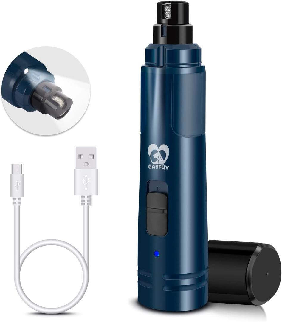 Casfuy Dog Nail Grinder with LED Light - Upgraded 2-Speed Electric Pet Nail Trimmer Powerful Painless Paws Grooming & Smoothing for Small Medium Large Dogs & Cats (Dark Blue)