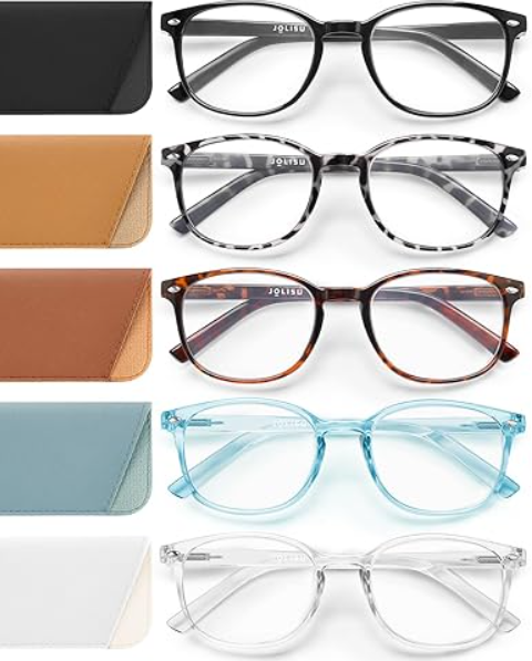 5 Pack Reading Glasses for Women, Spring Hinges Lightweight Readers Glasses,Blue Light Reading Glasses Anti Eyestrain, 1.0