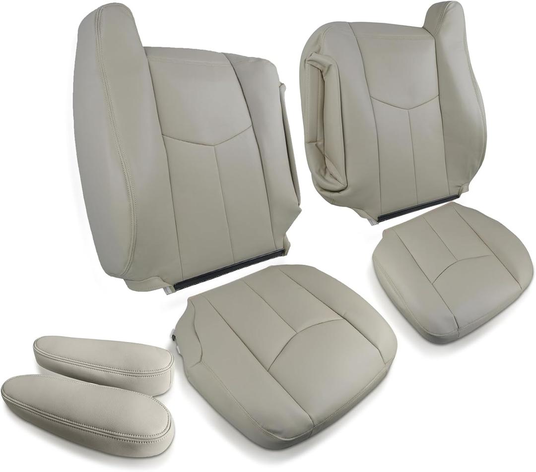AUTOKAY Driver and Passenger Side Bottom and Top Lean Back Leather Seat Cover Tan for Cadillac Escalade 2003-2006