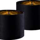 GO&SO Black Velvet Lamp Shades Set of 2 Medium Drum Lampshades -13" Top x 13" Bottom x 10" High(Spider) Traditional Fabric Lamp Shade for Table Lamps - Replacement Lampshade - Assembly Required