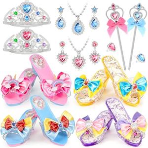 Princess Dress Up Shoes for Girls, Toddler Girl Toys Princess Shoes with Jewelry Accessories Crown, Magic Wand, Necklace, Earrings & Rings, Pretend Play Dress Up Toys Gift Set for Little Girls Age 3-5