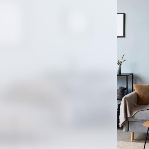 LUTE Window Privacy Film, Frosted Glass Window Film for Bathroom, Static Cling Removable Heat Control Glass Coverings, Non Adhesive Opaque Door Sticker for Home Office (Pure, 17.5" x 78.7")