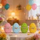 3 x 4 Pcs Easter Decoration Wooden Egg Table Tiered Tray Decor - 3.1"x3.9" Pastel Polka Dot Wood Egg Signs for Home Spring Party Centerpieces Kitchen Mantel Decor