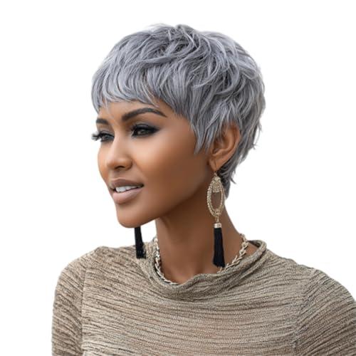 DOcute Pixie For Black Women Bob Pixie Wig Short Wigs Pixie Cut Wigs For Black Women Short Synthetic Salt And Pepper Hair（Grey）