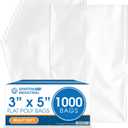 Spartan Industrial - 3" X 5" Open-End Flat Poly Bags (1000 Count) Heavy Duty 2 Mil Clear Plastic for Packaging Cosmetics, Hardware, Crystals (Bags Do Not Have Seal and Do Not Have Prints)