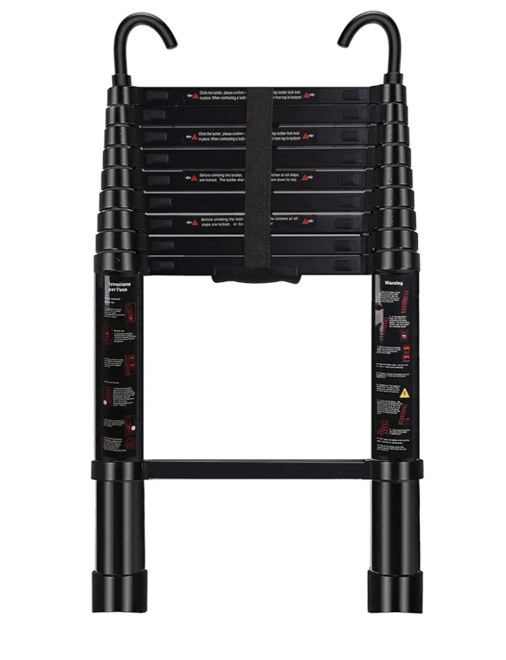 Nestling Telescopic Ladder 2.9 m, Foldable Portable Ladder Aluminum, Height Adjustable, Load Capacity 150 kg, Suitable for Home, Warehouse, Camping etc.