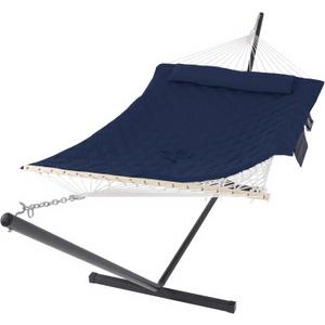 SUNCREAT Two Person Hammock with Stand, Heavy Duty Backyard Hammock and Stand, Navy Drops