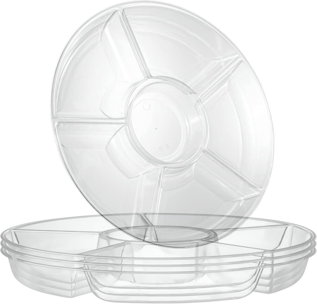 Plasticpro 6 Sectional Round Plastic Serving Tray/Platters Clear Pack of 2