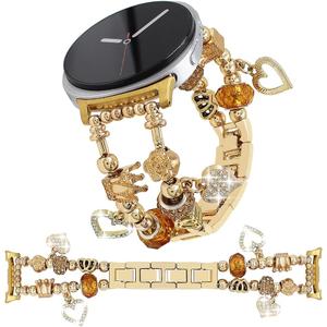 Gold Watch Bands Compatible with Samsung Galaxy Watch 8 40mm/44mm/Classic 46mm, Unique Charms Chain Strap Pandora Bracelet Wristband for Galaxy Watch 8 Classic 46mm Women