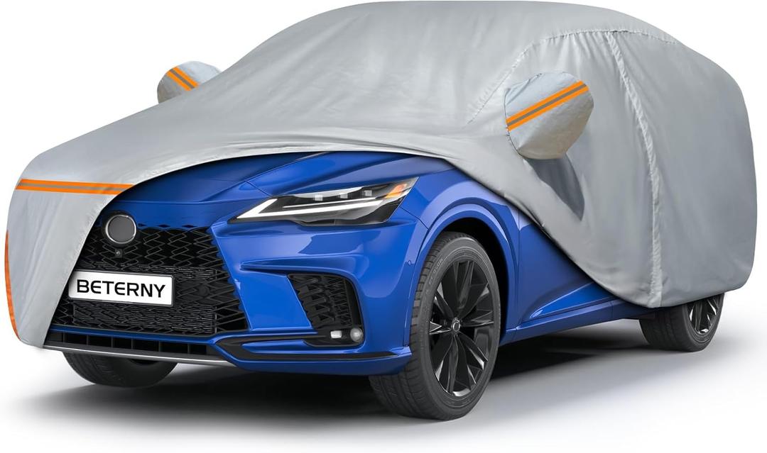 Car Cover for 2008-2025 Lexus RX/RX350/RX450H/RX500H, Waterproof Custom-fit All Weather Sun Rain UV Dust Snow Protection Outdoor Full Car Cover with Door Zipper and Cotton Lining-Grey