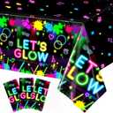 Oigco 3 Pcs Neon Tablecloth, Neon Party Decorations Let's Glow Table Cover for Birthday Glow in The Dark Party Supplies, 54 x 108 Inch
