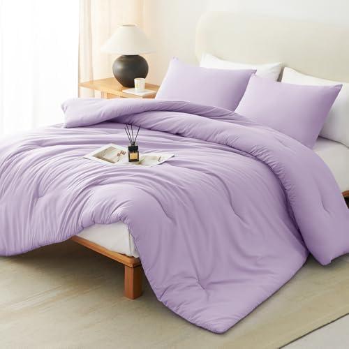 CozyLux Oversized King Comforter Set Lavender, 3 Pieces 120"x98" Lightweight Down Alternative Quilted Bedding Sets, Light Purple All Season Solid Comforter with 2 Pillowcases, Bed Set Gift for Home