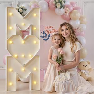 imprsv Mothers Day Decorations 4FT MOM Marquee Letters, MOM Light Up Letters for Mother's Day Decorations, MOM Light Up Sign Led Letters Heart for Happy Mothers Day Backdrop Party Decor