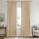 MIULEE Non-See-Through Privacy Linen Curtains 2 Panels, Light Filtering Window Curtains Farnhouse Textured Back Tab Semi Sheer Drapes for Bedroom Living Room, 52 x 96 Inches Long, Light Brown