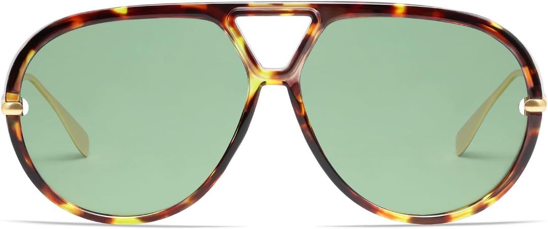 VANLINKER Oversized Trendy Polarized Aviator Sunglasses for Women Men Retro Round Sunglasses Vintage Shield Shades VL9798 (C4-tortoise/Green)