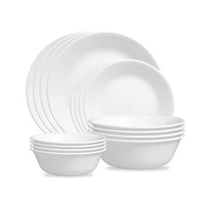 ZOID 3120NM Glass Glossy Mugless Dinnerware Set, White, 16 Pieces