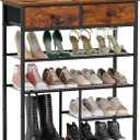 Snughome Shoe Rack, 5 Tier Shoe Storage Organizer with 2 Drawers, Shoe Storage Shelves with Sturdy Wooden Top and Metal Shelves, Free Standing Shoe Rack for Entryway Closet (Rustic Brown)