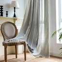 Sutuo Home Boho Curtains for Bedroom Dining Room, Semi Blackout Linen Farmhouse Shabby Chic Tassels Window Treatment Bohemian Embroidery Drape, Rod Pocket 1 Panel 52" W x 84" L, Gray Linen