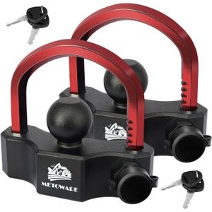 METOWARE Universal Trailer Coupler Ball Lock, Adjustable Heavy-Duty Trailer Hitch Locks Fit 1-7/8 Inch, 2 Inch, 2-5/16 Inch Couplers with 4 Keys Alike (2 Pack Red)