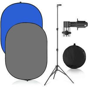 Portable Chromakey Blue/Gray Backdrop with Stand,59 * 39 inch Pop Up Collapsible Backdrop,Foldable Blue Screen 2 in 1 Backscreen for Photo and Video Shooting,Gaming (Blue & Gray), 1*1.5m