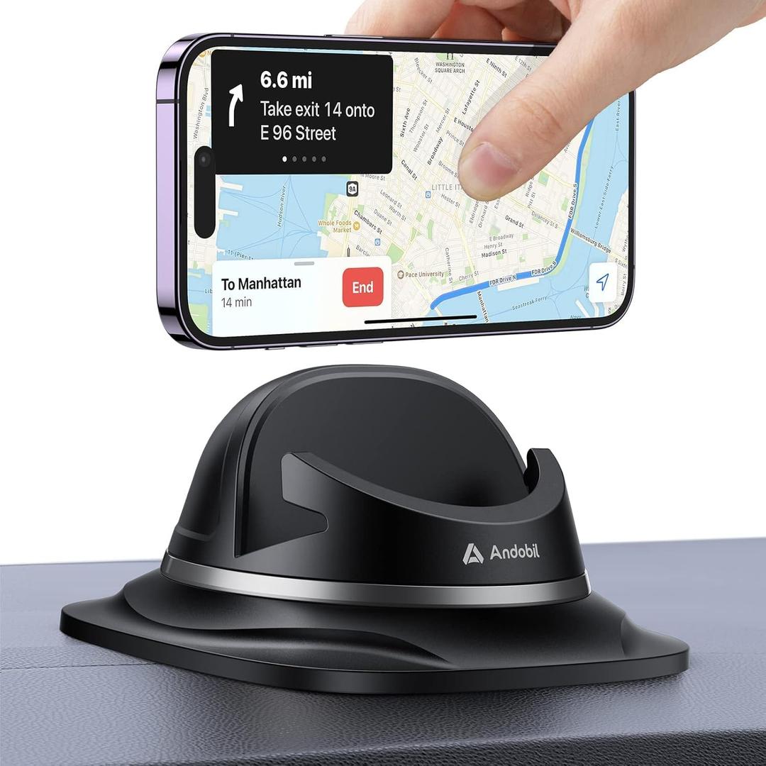 andobil Upgraded Car Phone Holder, Stable & Silicone Phone Holders for Your Car, 360Rotatable Dashboard Cell Phone Holder, Cell Phone Car Mount Compatible with iPhone 16 Pro Max/15/14/13/12, Samsung (Black)