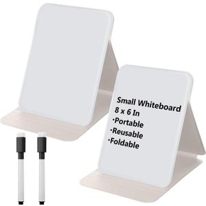 Dunzoom 2 Pcs Small Glass Desktop Whiteboard with Reversable Stand 8 x 6 Inch Mini Dry Erase White Board Easel with 2 Markers Reusable Desk Notepad for Home Office School Supplies (White)