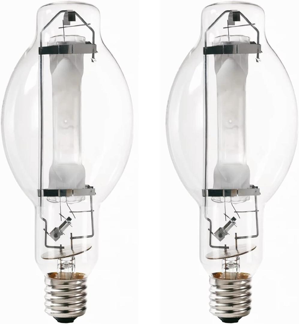 Bluex Bulbs (2 Pack MH1000/U/BT37 1000W Metal Halide Bulb Mogul Base (E39) - BT37 Clear M47 HID Lamp 110,000 Lumens 4000K