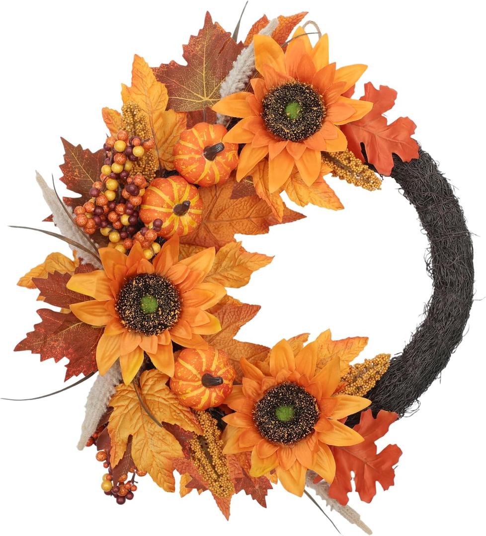 Fall Wreaths for Front Door, 20'' Fall Door Wreath for Harvest Decor