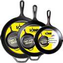 Lodge Seasoned Cast Iron Skillet Set  PFASFree, NonToxic Cookware  Use with an Oven, Stove, Grill, or Campfire  Naturally NonStick & Oven Safe  8, 10.25 & 12 Inches