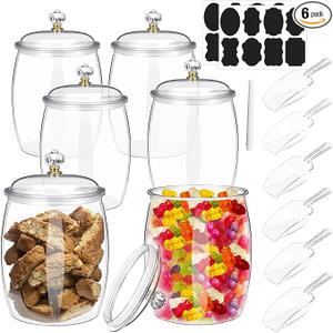 1007876 Pcs 64 oz Candy and Cookie Jar with Lids 6 Spoons Plastic Jars Decorative Apothecary Jars Candy Buffet Containers Clear Can Airtight Food Storage Canister for Home Decoration Supplies31953442