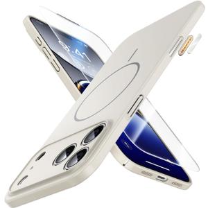 JUESHITUO Magnetic Slim Fit Case for iPhone 17 Pro Max(6.9"), Ultra Thin Matte Anti-Scratch Hard PC Cover(1X Screen Protector), OriginFit Case iPhone 17 Pro Max Compatible with MagSafe, Creamy White