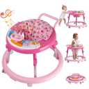 Baby Walker Foldable, Baby Walkers and Activity Center for Boys Girls Babies 6-18 Months with Feeding Tray & Music, and 5 Adjustable Heights, Baby Walker with Wheels (Rose Pink)