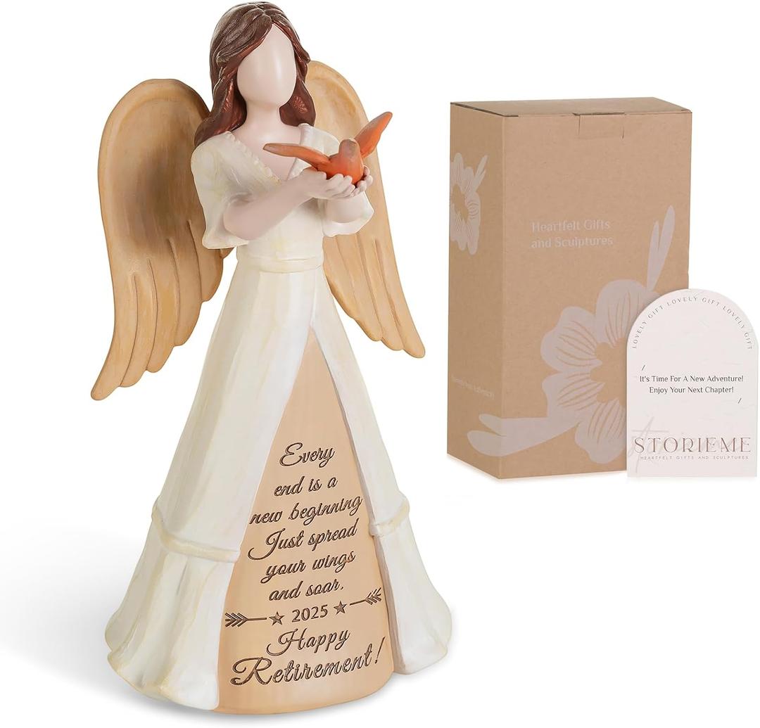 Retirement Gifts for Women 2025: Happy Retired Gift for Woman Nurse Coworker Teacher Doctor Friend Angel Figurine for Retirement Party Decorations