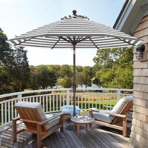ABCCANOPY OLEFIN® 5-Year No Fading 9FT Patio Umbrella(Gray Brown Stripe) Fade & UV Resistant Fabric,8 Fiberglass Ribs Wind Vent Crank Lift & Tilt, Outdoor Table Umbrella for Deck, Backyard, Yard