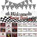 Race Car Party Decorations Set 9 Racing Theme Party Signs 1 Welcome Race Fans Banner 2 Black and White Checkered Pennant Flags 12 Food Tents Let's Go Snack Tent Cards Backdrop Birthday Supplies