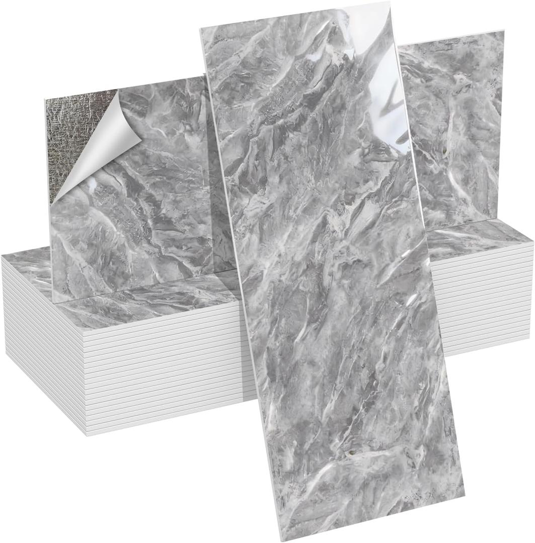 Peel and Stick Backsplash, PET Grey Marble Wall Panels, 20 Pcs, 23.6“x11.8” 20Pack