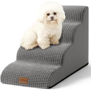 Dog Stairs for Small Dogs 19.7" H, Curved Dog Step for Puppy, Older or Cat, Medium Pet Ramp for Sofa, Couch or Bed, Ladder with High Density Foam, 15.7x28.3x19.7 inch, 4 Step, Light Grey (15.7x28.3x19.7in)