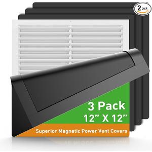 Magnetic Vent Covers, Strong Magnet Floor Vent Covers, 12" x 12" Register Vent Covers for Home Floor, Wall and Ceiling Vents, Air Vent Covers for RV, Air Conditioning and AC Vents, Black 3 Pack