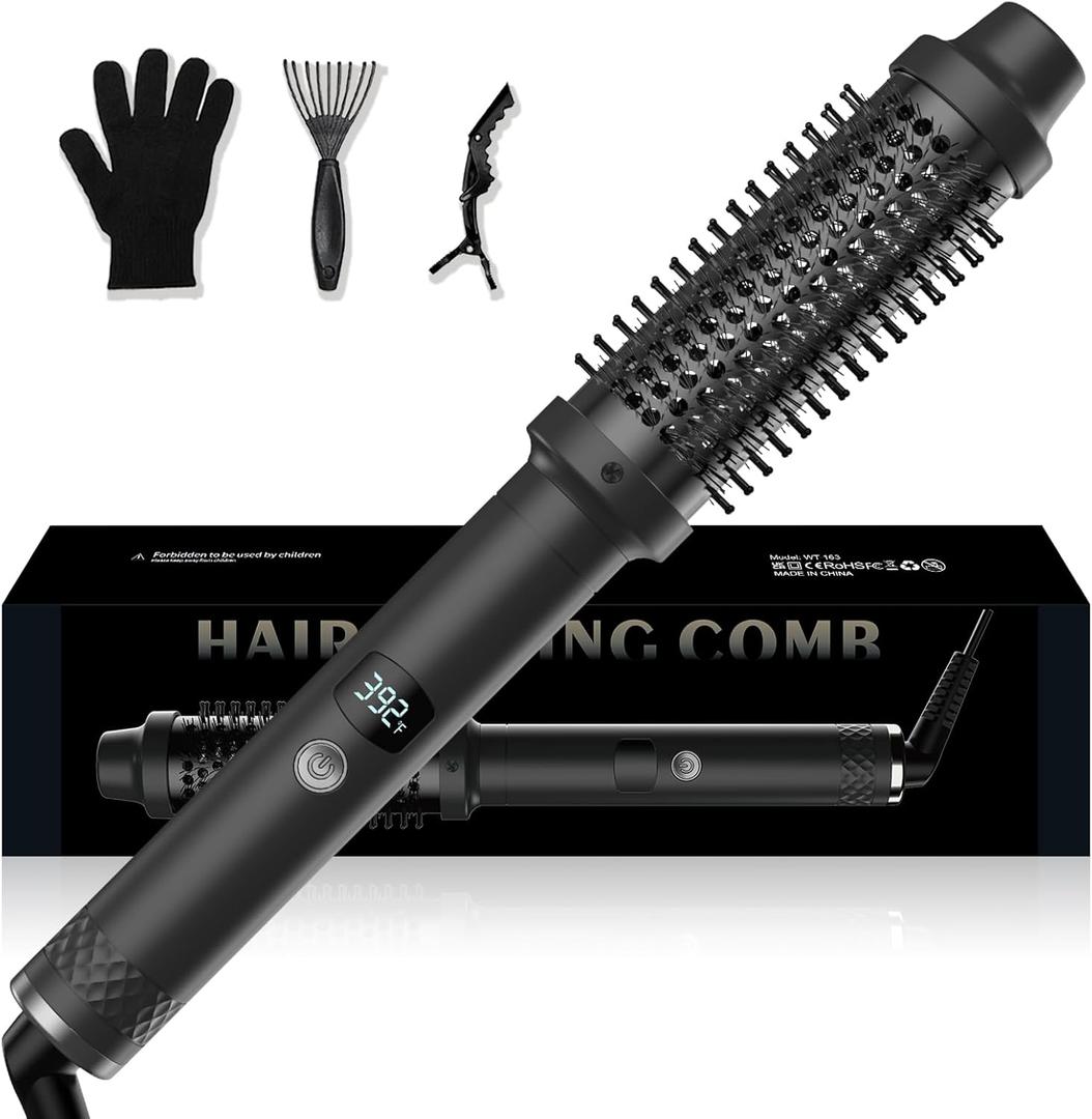 3-in-1 Hot Round Brush Styler - Thermal Brush for Curling & Straightening, Heated Curling Brush with Negative Ion, Dual Voltage for Travel, Medium-Length Hair