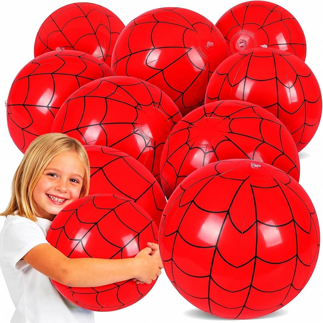 SCIONE 12 Pack 12 Inch Red and Blue Web Beach Balls for Kids, Inflatable Balls for Pool Party Decorations, Spider Theme Birthday Favors & End of Year Student Gifts