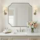 ANDY STAR 30"x30" Brushed Nickel Square Mirror, Silver Bathroom Mirror for Over Sink, Modern Scallop Mirror in Anti-Rust Stainless Steel Frame, Unique Notched Corner Design, Ideal for Home Remodel