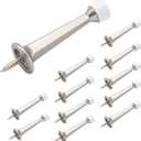 HOME MASTER HARDWARE Heavy Duty Solid Door Stopper - 12 Pack Screw-in Rigid Doorstop, Satin Nickel Finish w/Plastics Tip for Protecting Doors (Silver)