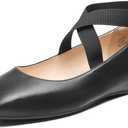 DREAM PAIRS Women's Ballet Flats, Comfortable Slip-On Square Toe Dress Shoes with Elastic Ankle Straps (9.5, Black-pu)