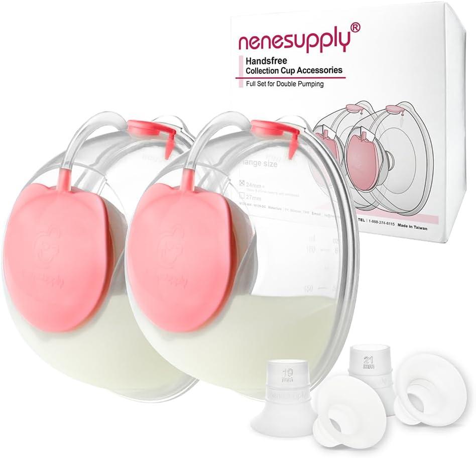 Nenesupply Handsfree Wearable Breastmilk Collection Cara Cups Caracups Compatible with Spectra S1 S2 9 Plus Lansinoh Breast Pumps 24mm Silicone Flanges Replacement Spectra Pump Parts 19 21mm Inserts (Whole Kit 24mm)