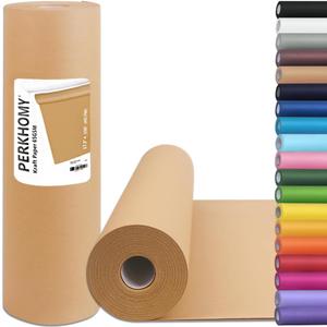 PerkHomy Brown Kraft Paper Roll 17.5" x 1,800" (150') for Gift Wrapping Bulletin Board Craft Art Bouquet Flower Packing Moving Shipping Floor Covering Table 70GSM 50LB (Brown, 17.5" x 150')