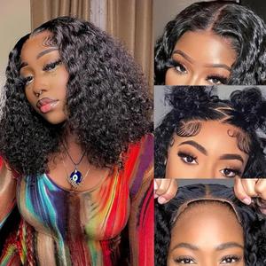14-inch Short Bob wig 13x4 Deep Wave Bob Wig Human Hair 180% Density Deep Curl 100% hair pre-pulled wet and wavy glue-free clear lace front wig female natural hairline