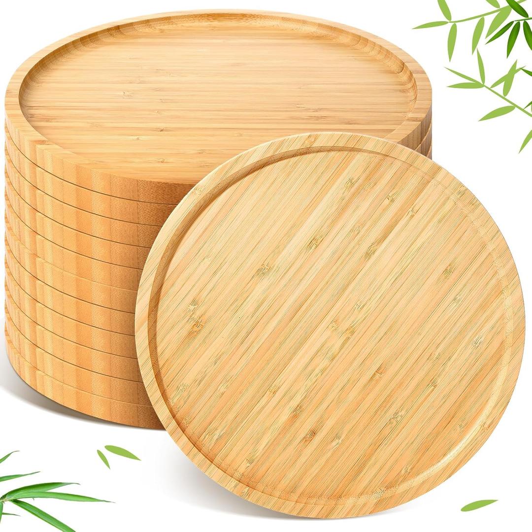 Meanplan 12 Pcs Charcuterie Board Bulk Round Wood Trays Bamboo Serving Platter with Rim Polished Wooden Vegetable Platter for Holding Fruit Bread Pizza Party Decor (13.5 Inch)