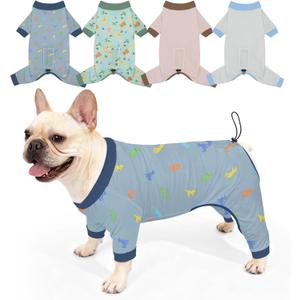 Bienbee Dog Pajamas, 4 Pack Dog Recovery Suit Shedding Suit Cute Soft Puppy Clothes Dogs Pjs Onesies Jammies Adjustable Breathable & Stretchy Clothes for Small Medium Large Dogs Girl Boy Puppy-L