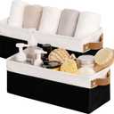 StorageWorks Narrow Storage Bins, Small Basket for Closet and Shelves, Fabric Organizer with Handles, Toilet Paper Storage, Black and White, 2-Pack (15"L x 6"W x 5"H)